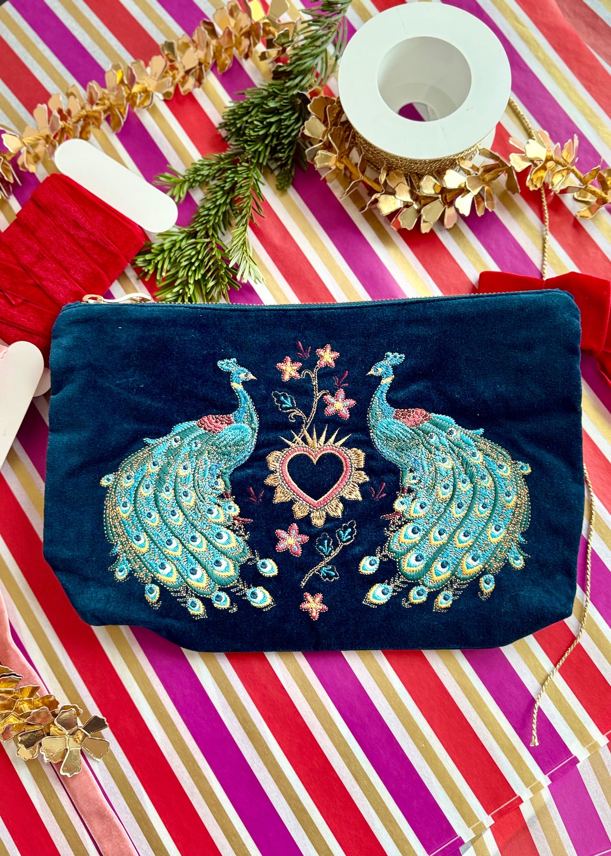 Kosmetik Clutch Samt 'Peacock'