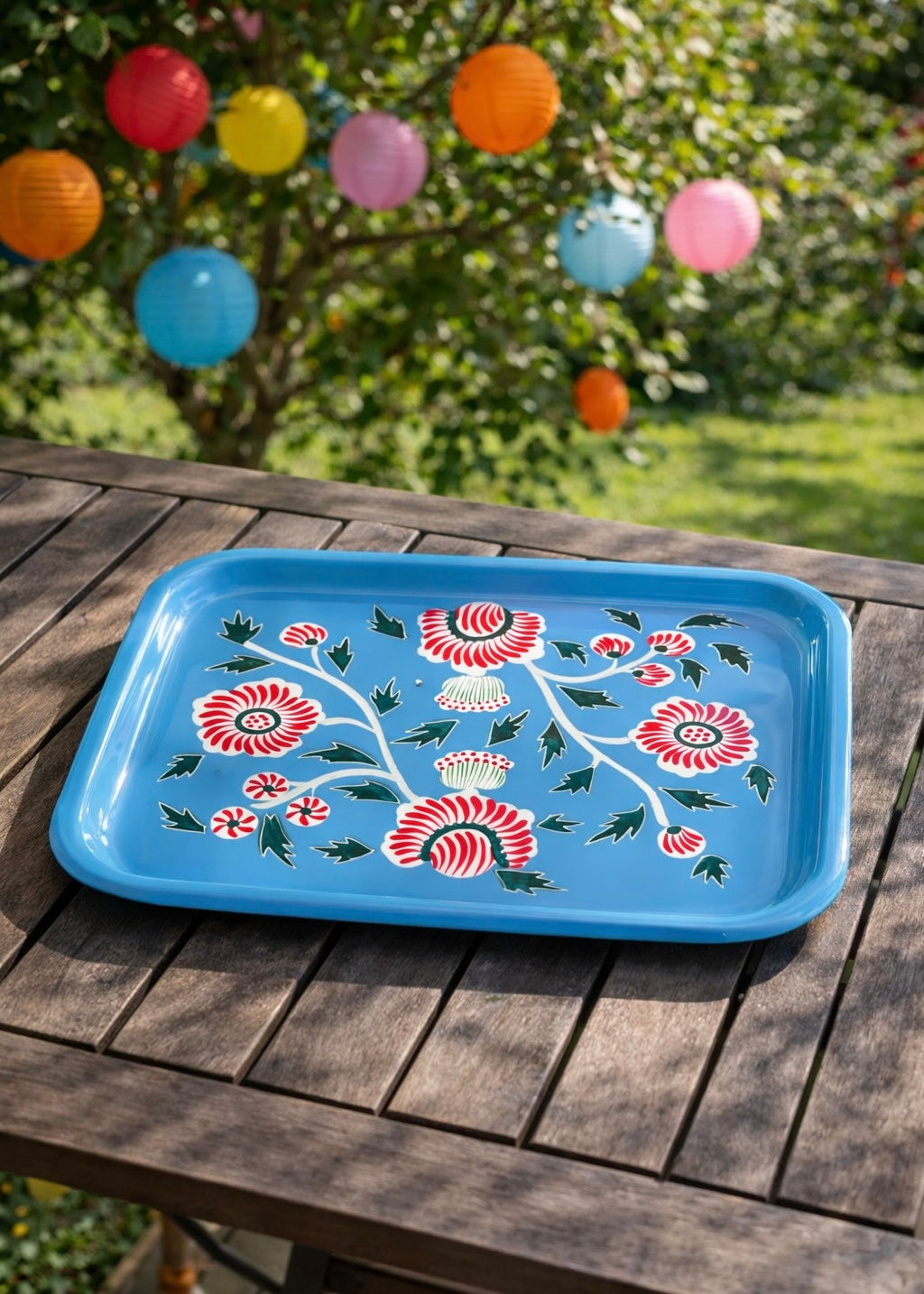 Tablett 'Blumen' Azur