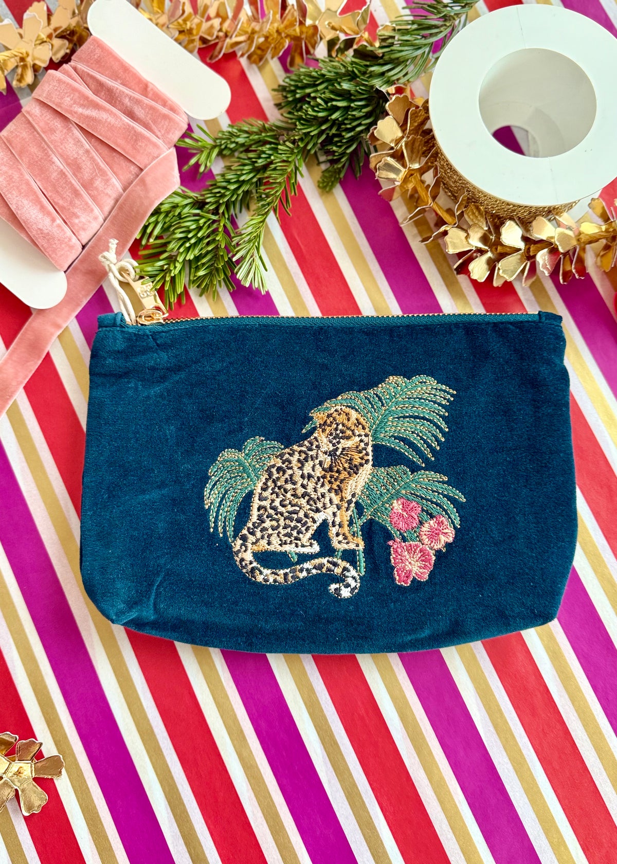 Kosmetik Clutch Samt 'Leopard'