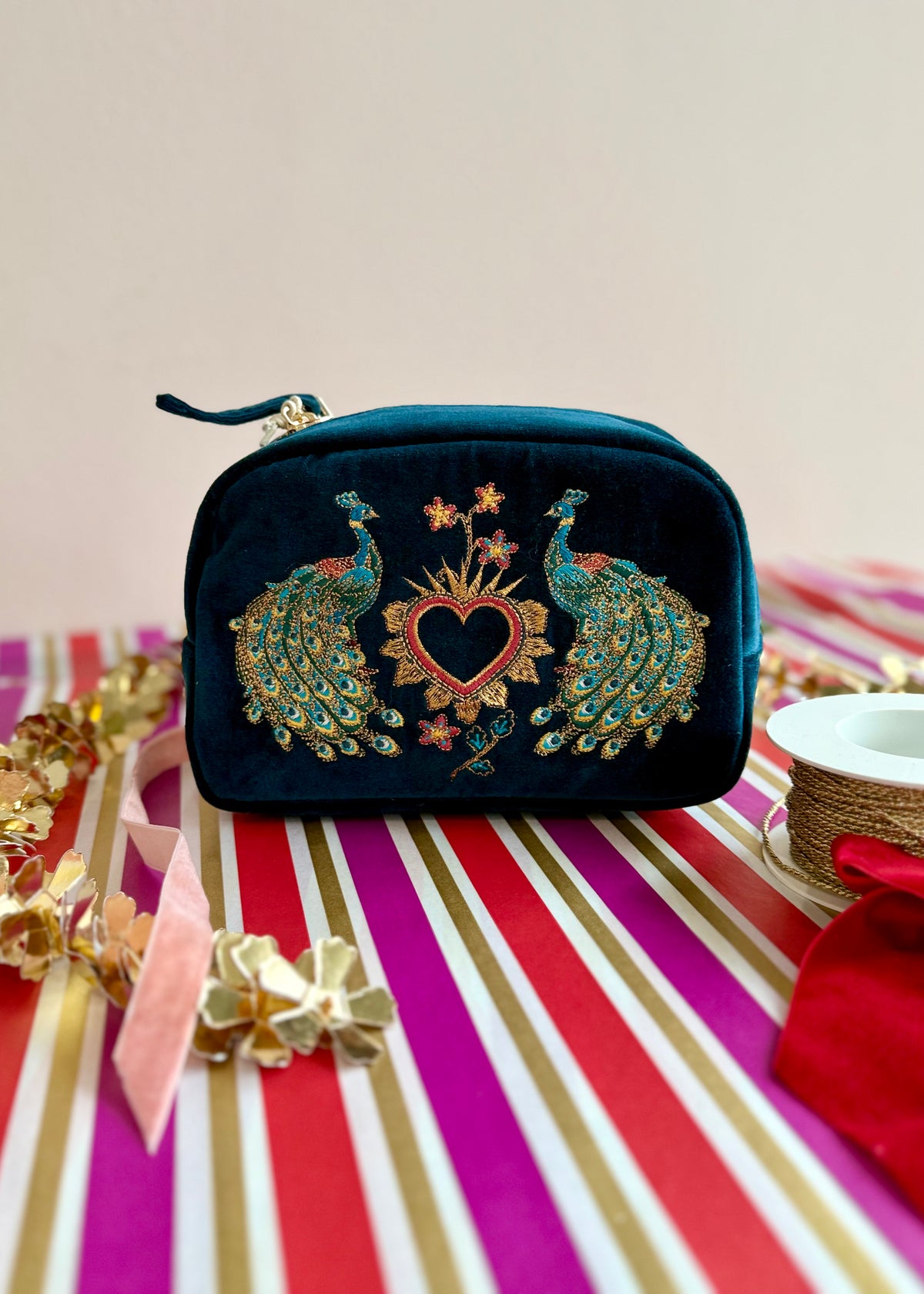 Kosmetiktasche Samt 'Peacock'