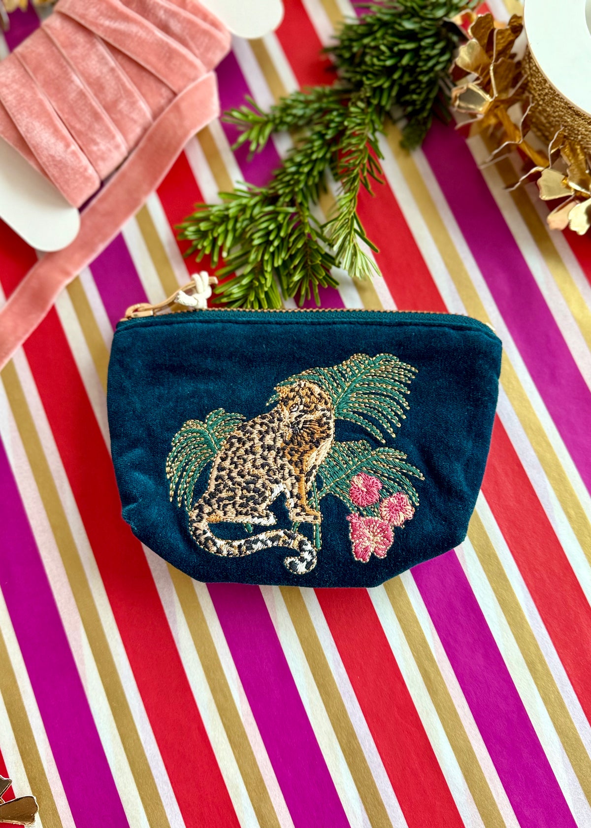 Kosmetik Clutch Mini Samt 'Leopard'
