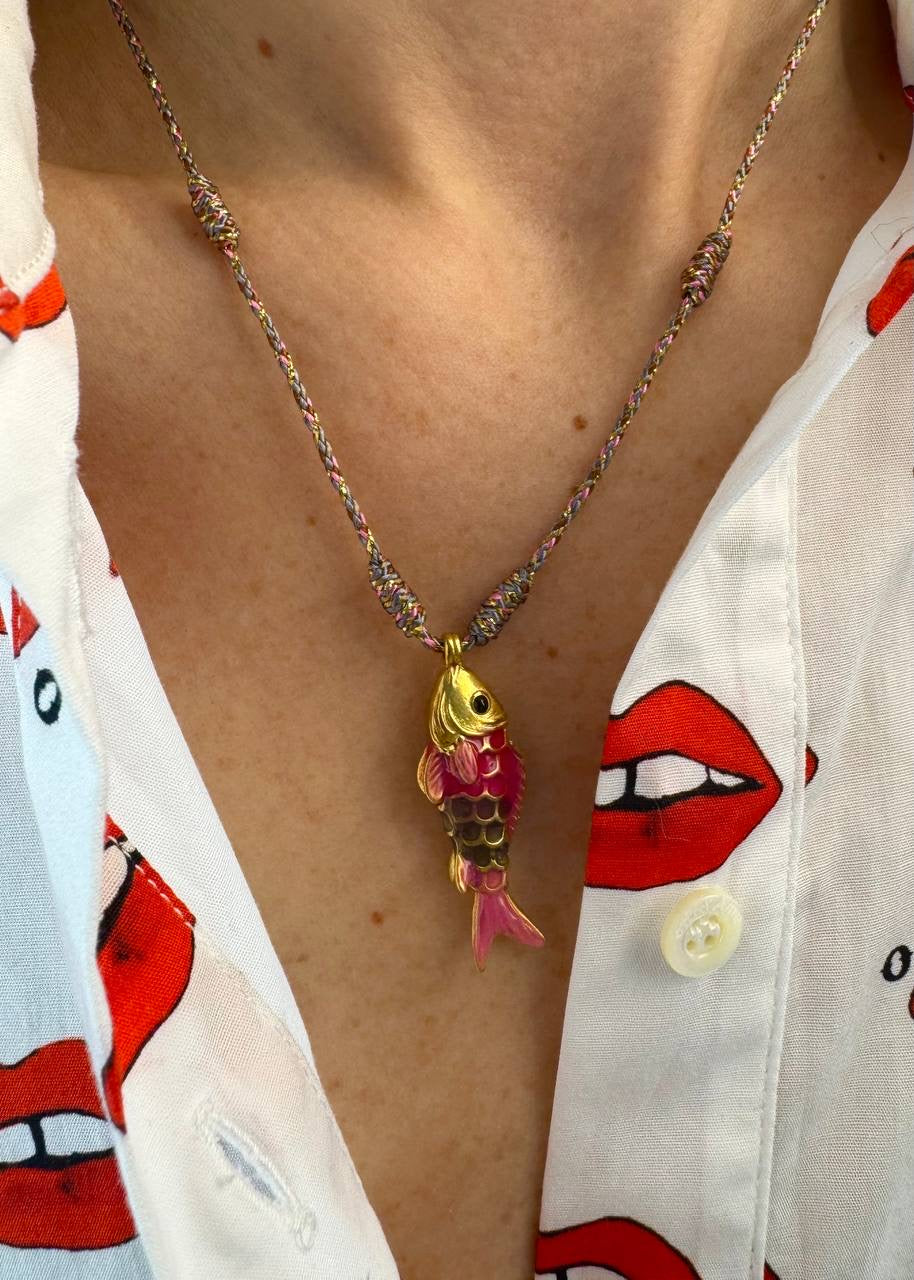 Kette mit Textilband Fisch &#39;Rosa&#39;