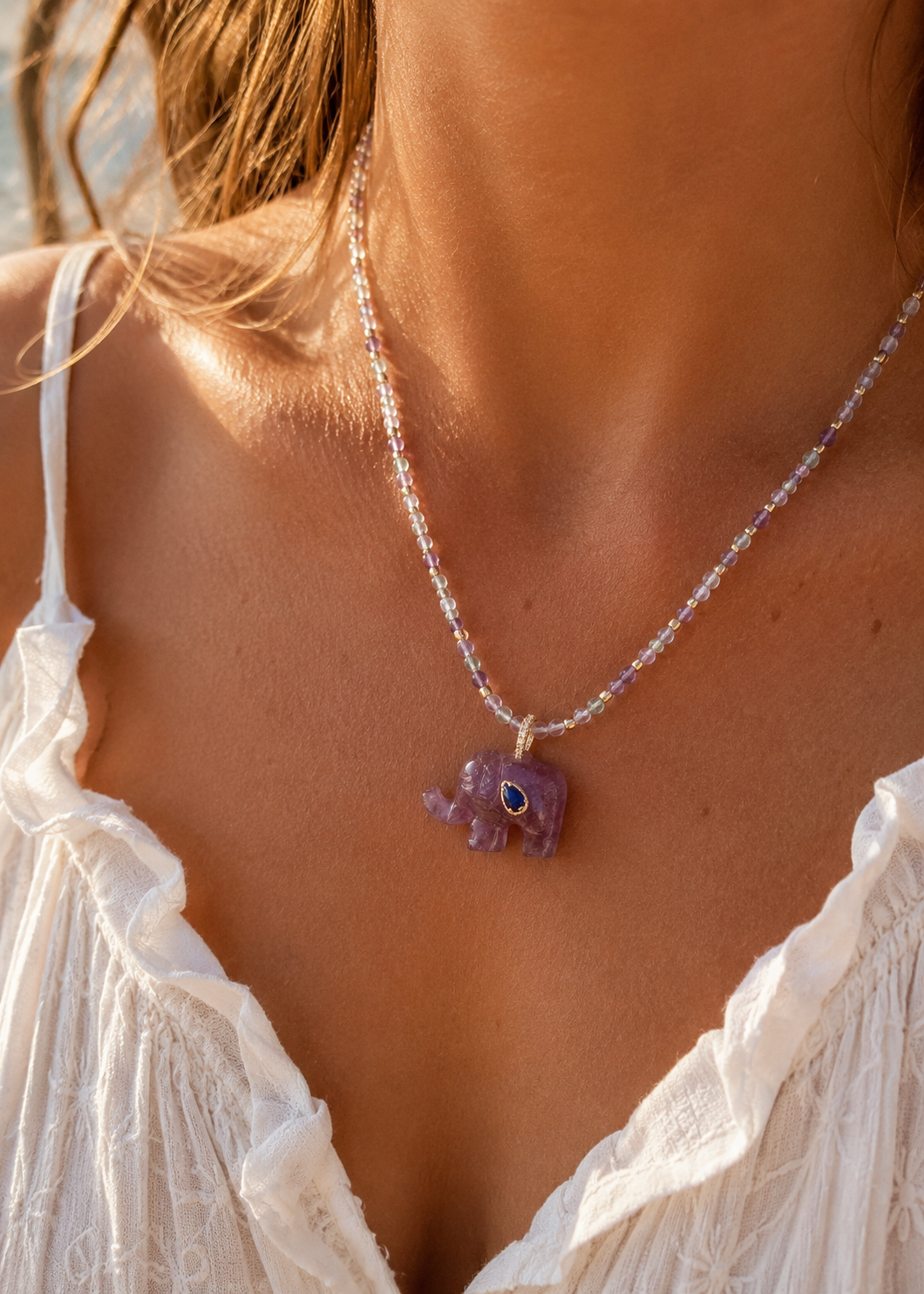 Kette 'Elefant' Amethyst-Blau