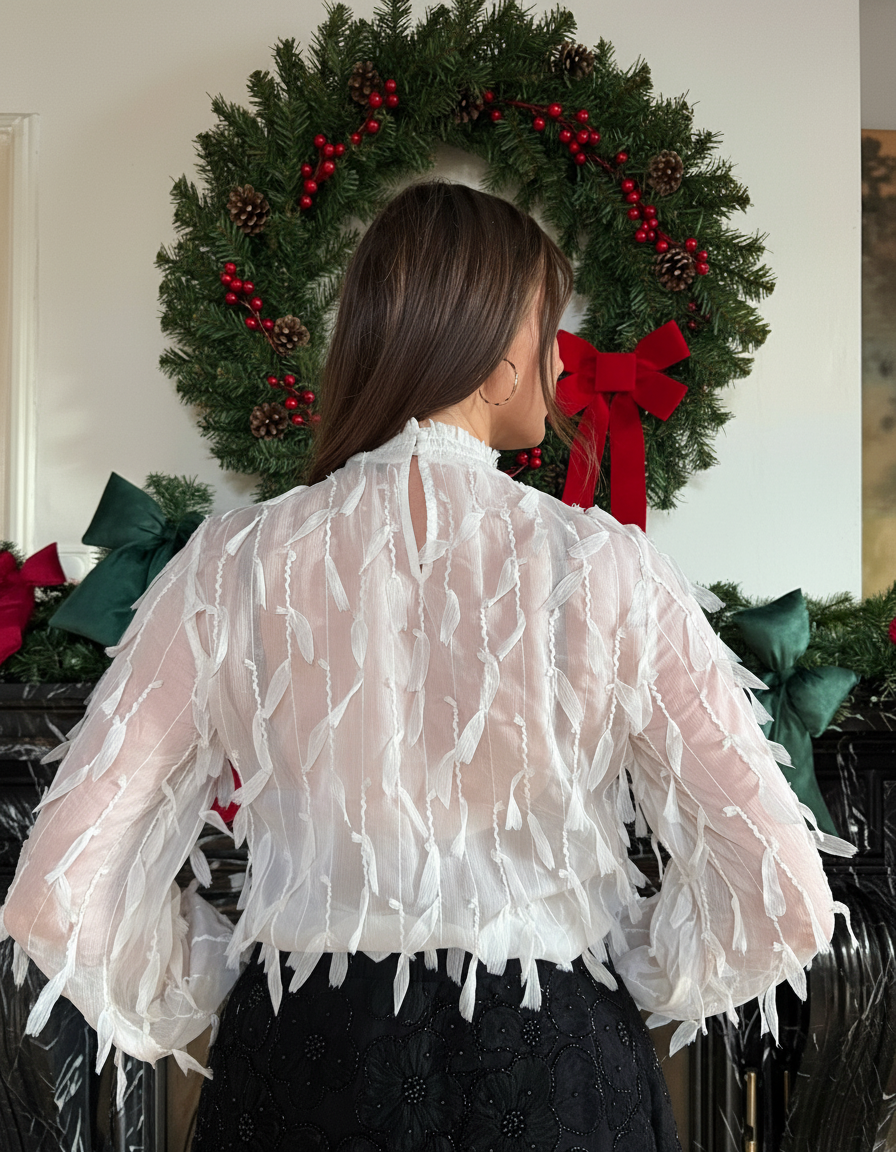 Bluse mit Federdetails 'weiß'