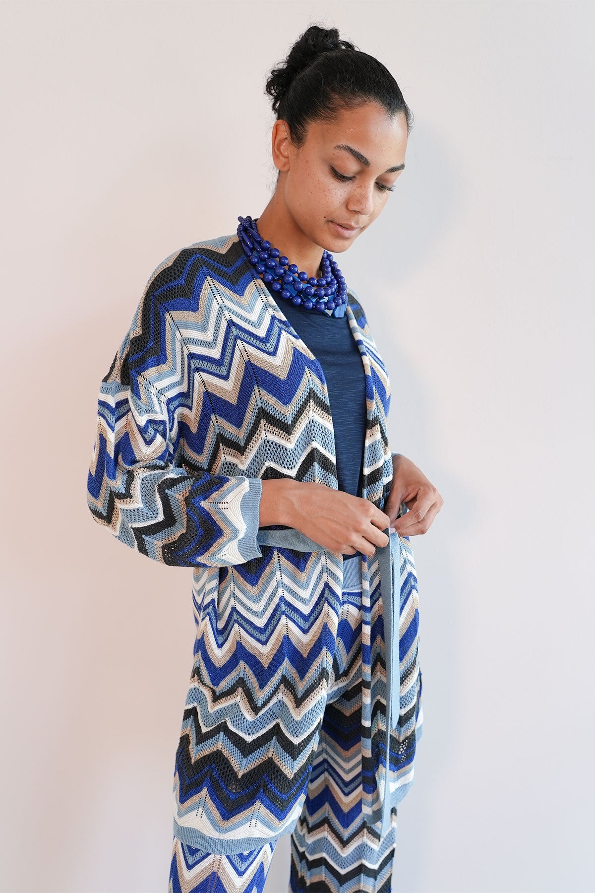Zickzack Strickcardigan mit Lurex