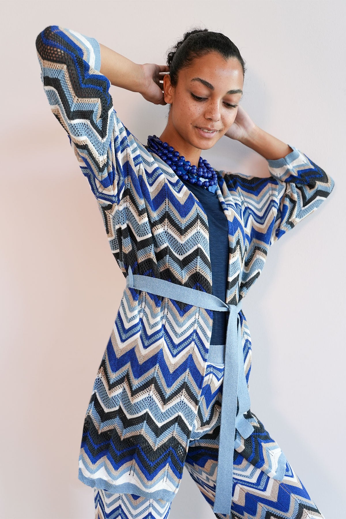 Zickzack Strickcardigan mit Lurex