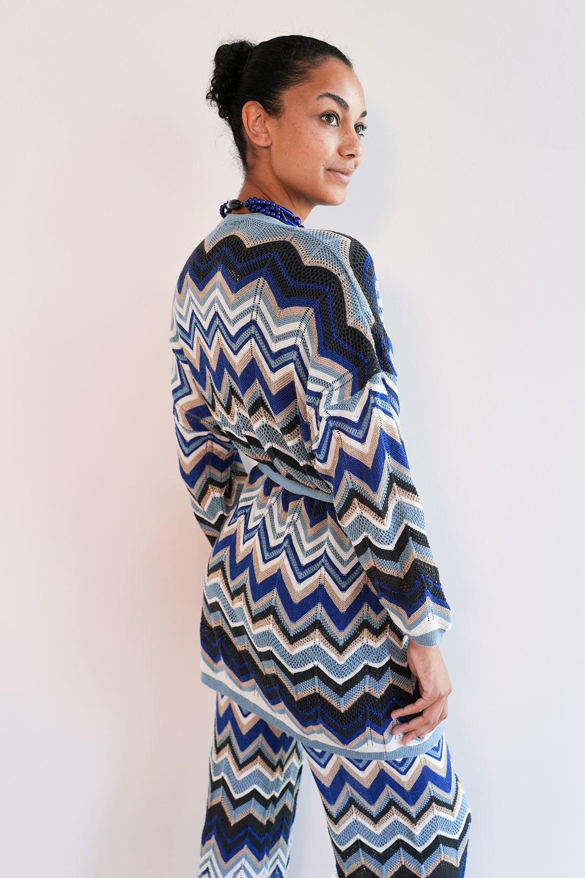 Zickzack Strickcardigan mit Lurex