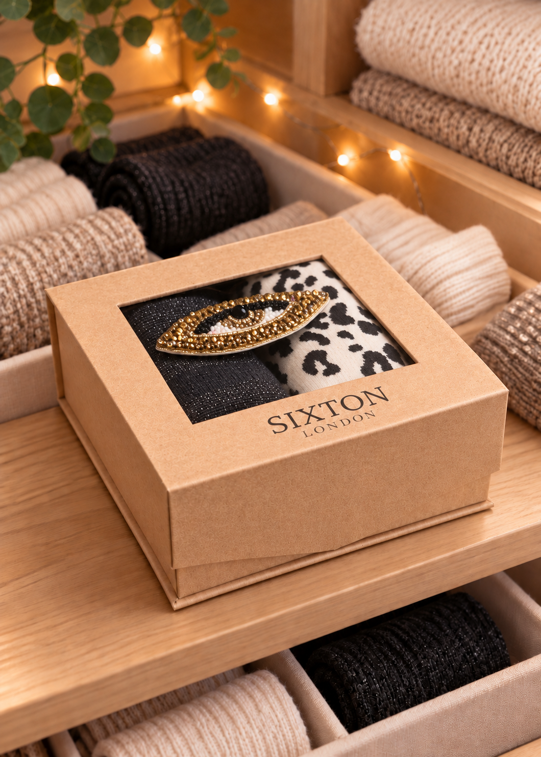 2er-Set Socken 'Auge' Creme-Schwarz