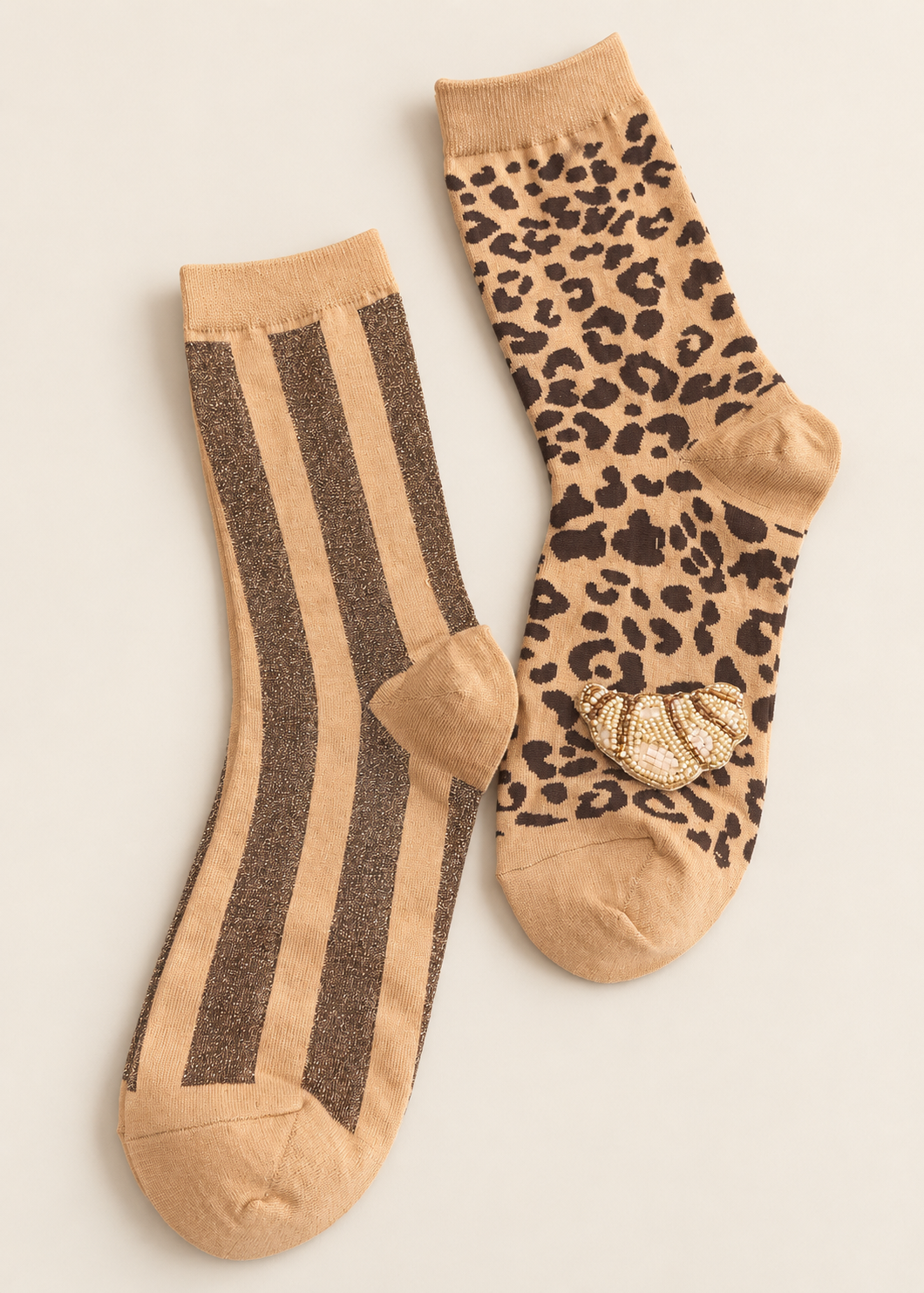 2er-Set Socken 'Croissant' Beige-Schwarz