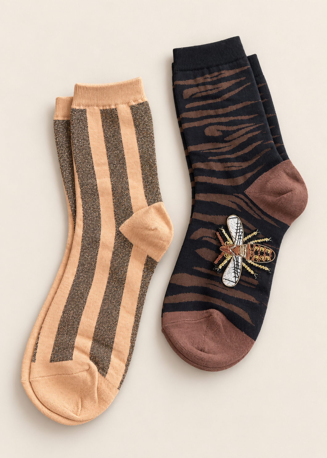 2er-Set Socken 'Biene' Beige-Braun