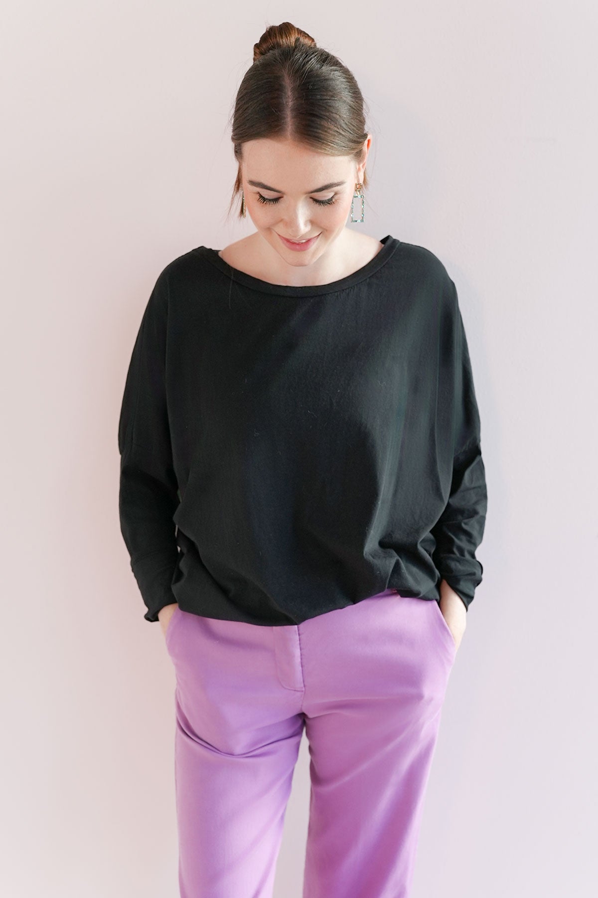 Oversized Langarmshirt aus Baumwolle Schwarz