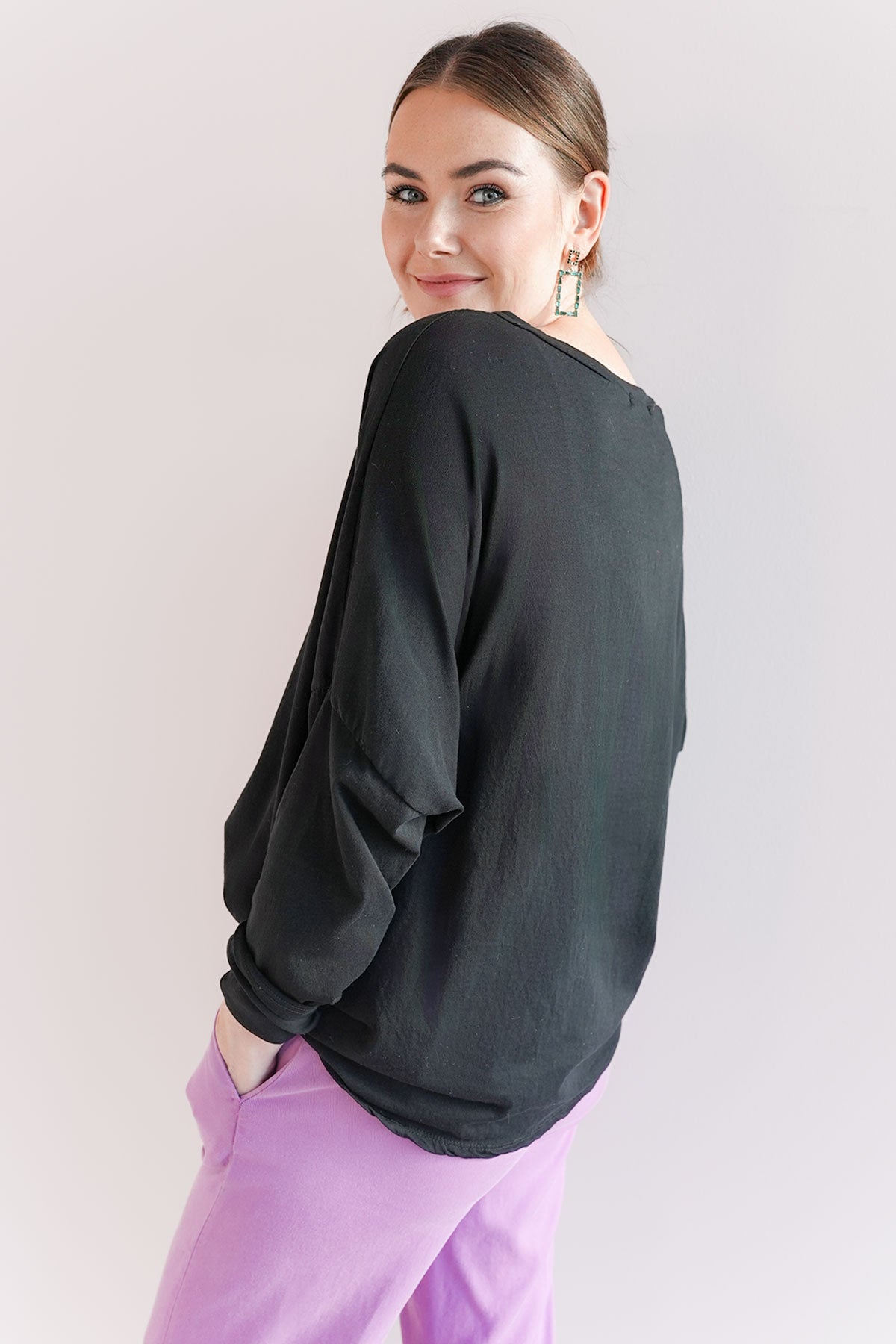 Oversized Langarmshirt aus Baumwolle Schwarz