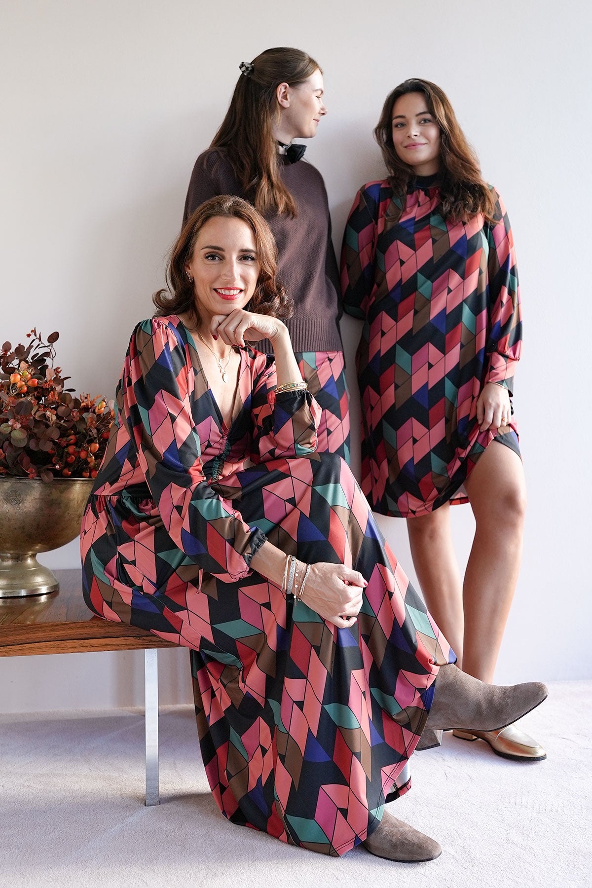 Gemustertes Midi Stretchkleid