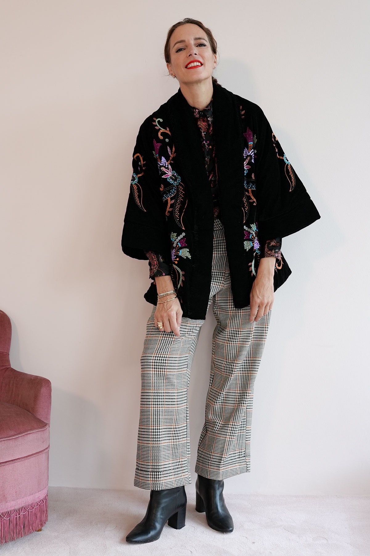 Boho Samtjacke im Kimono Stil