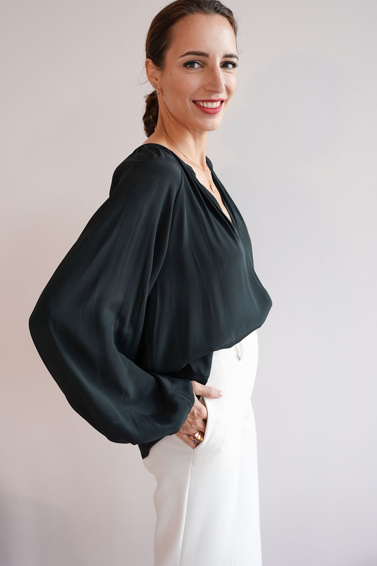Edle Ballonarm-Bluse aus Seidenmix