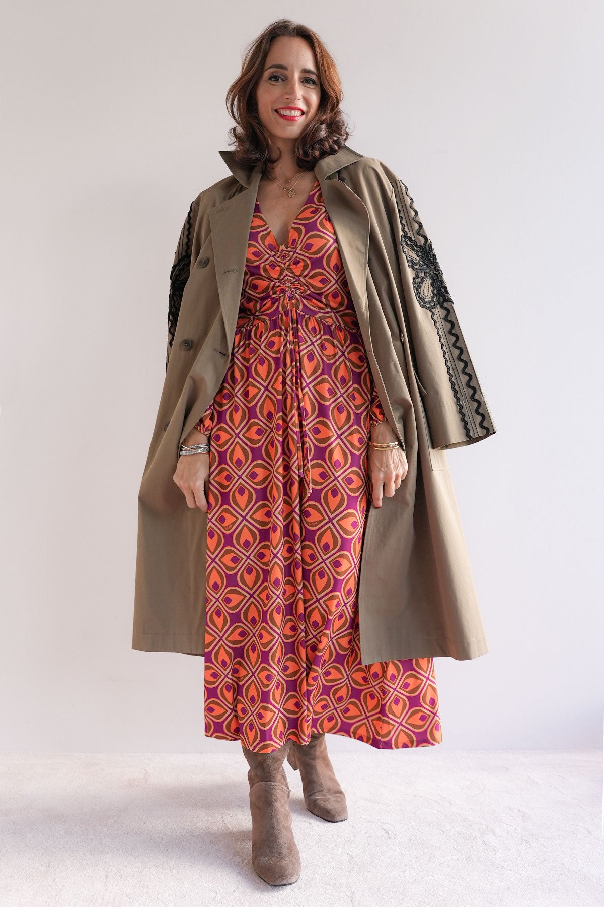Bestickter Oversize Baumwollmantel