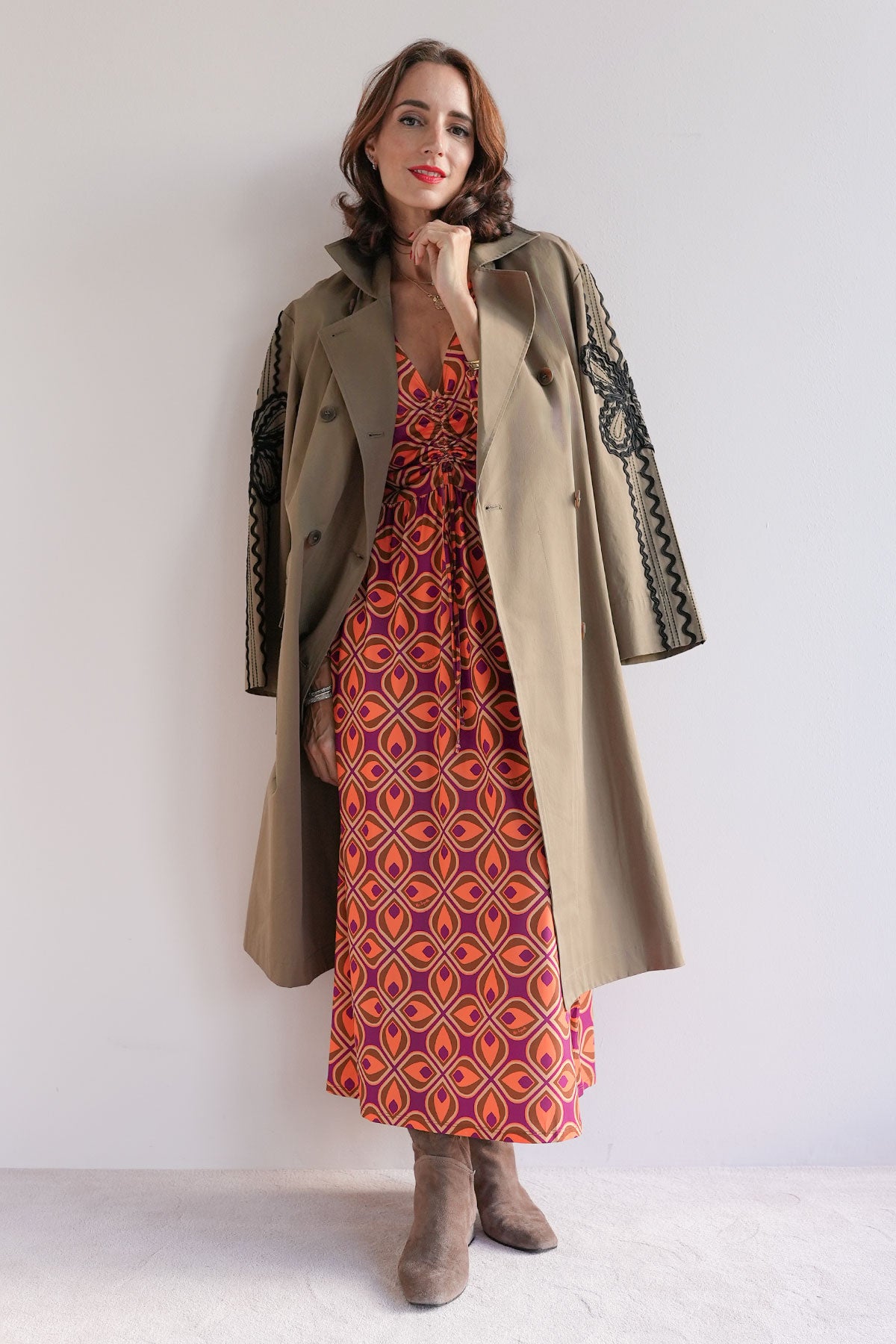 Bestickter Oversize Baumwollmantel