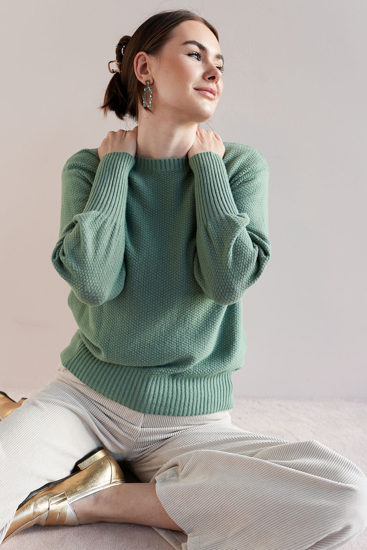 Pullover mit Ballonarm aus veganem Strick