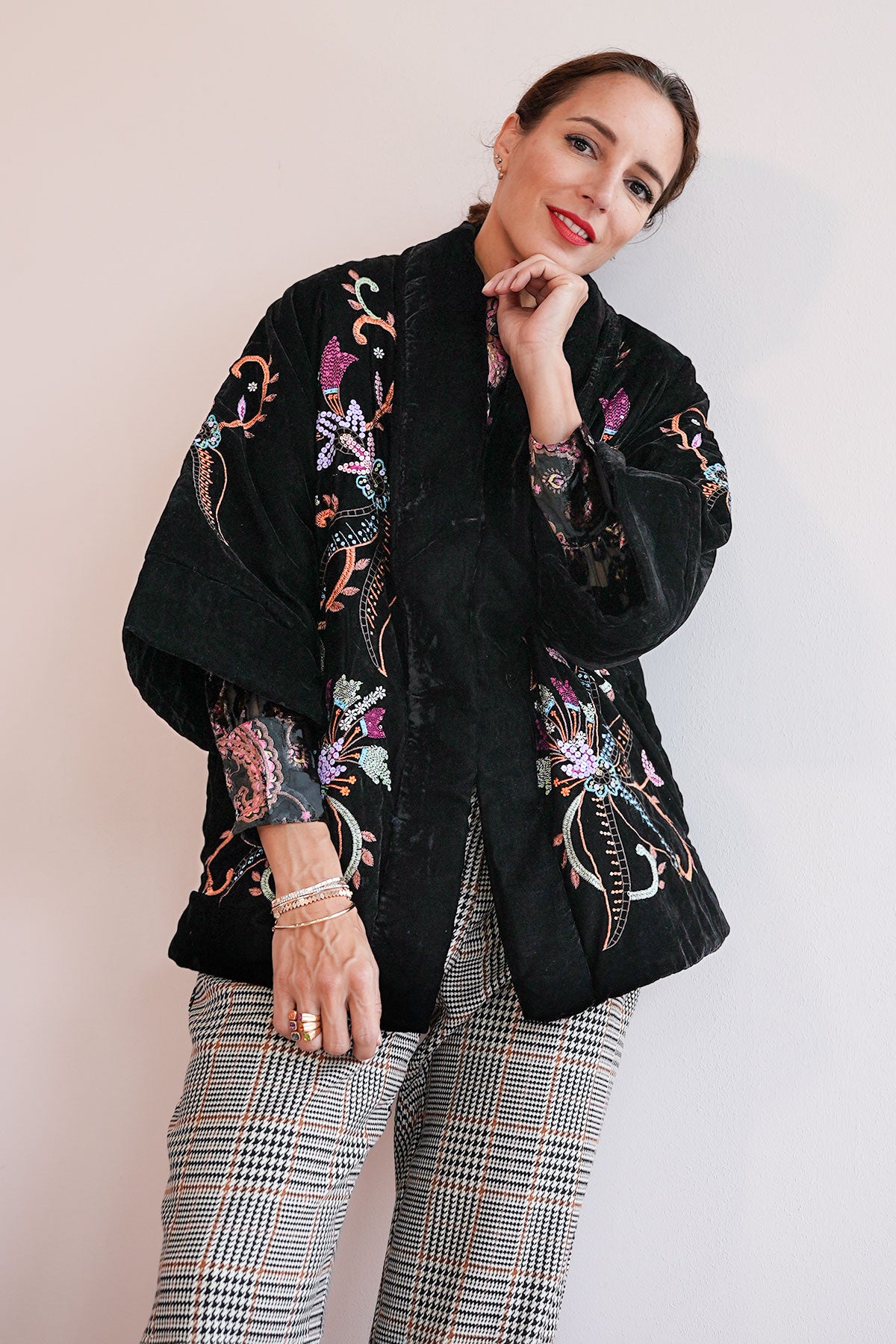 Boho Samtjacke im Kimono Stil