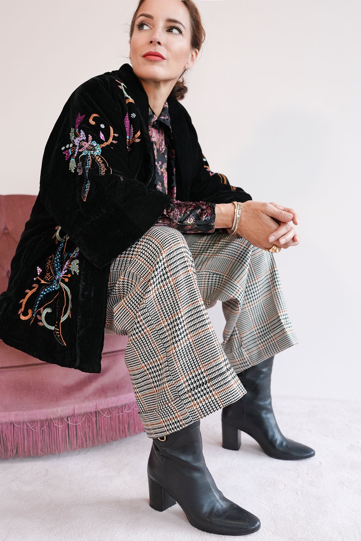 Boho Samtjacke im Kimono Stil