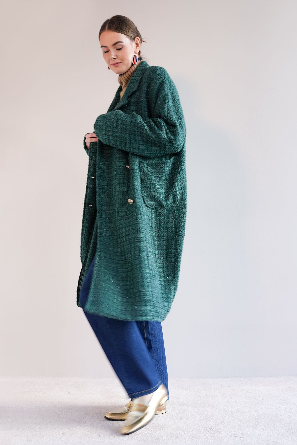 Mantel aus Lurex Bouclé Grün