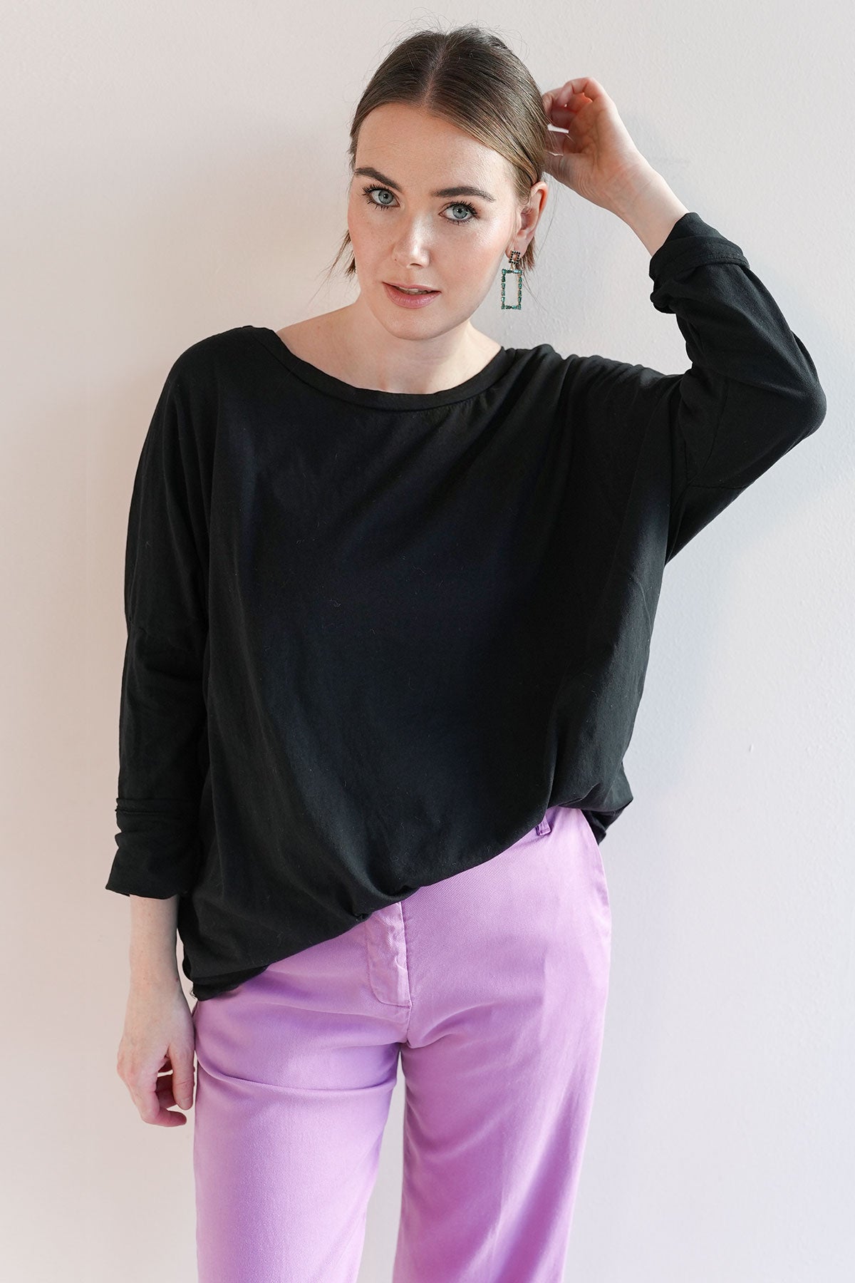 Oversized Langarmshirt aus Baumwolle Schwarz