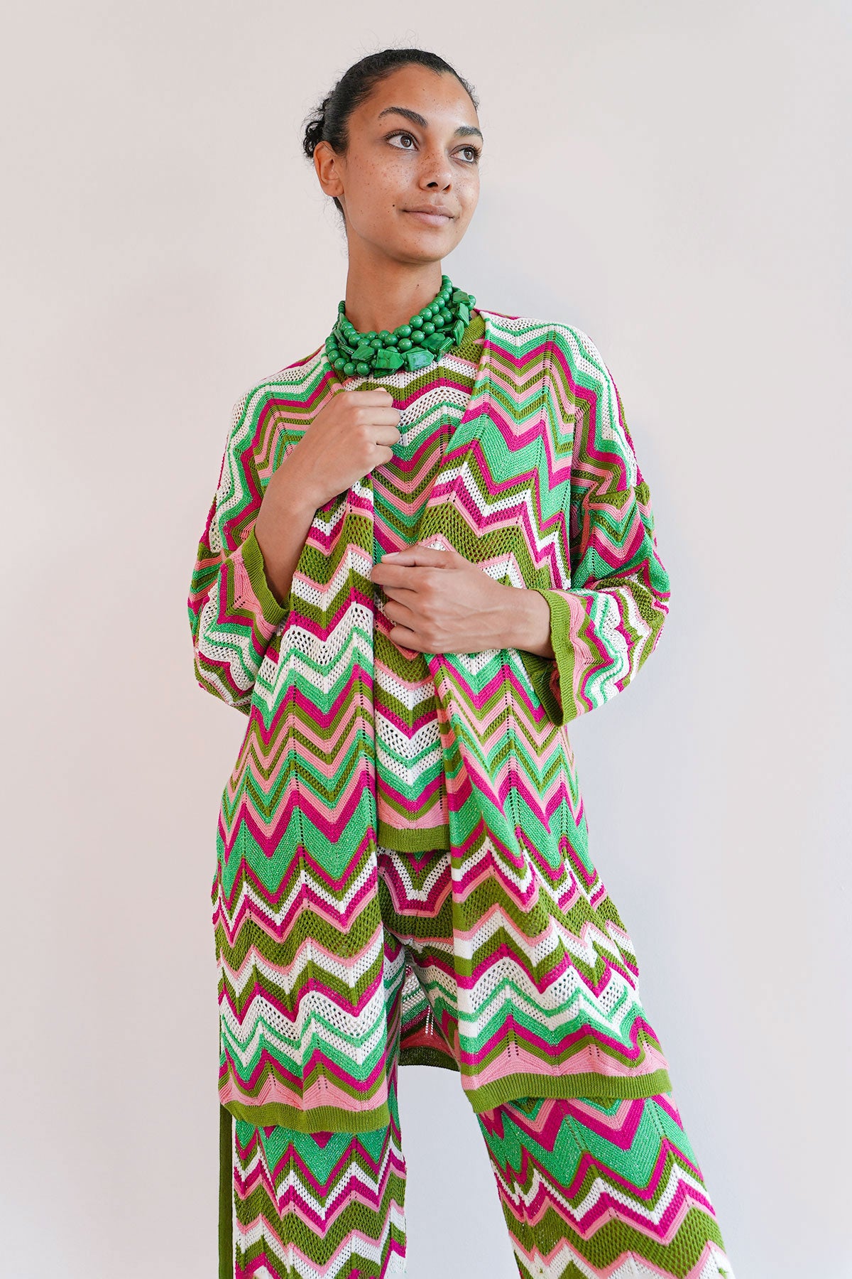 Zickzack Strickcardigan mit Lurex