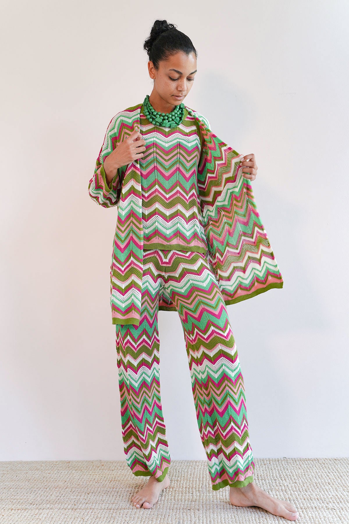 Zickzack Strickcardigan mit Lurex