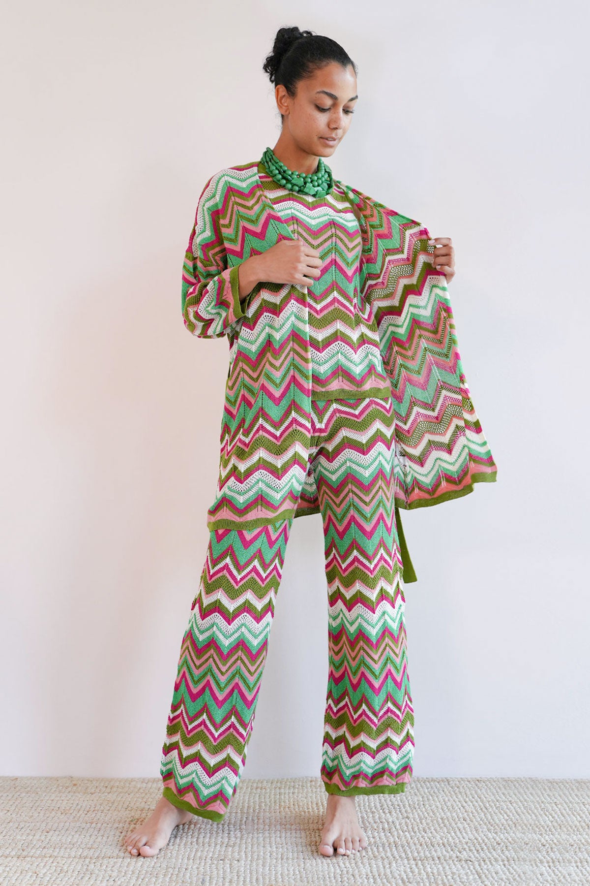 Zickzack Strickcardigan mit Lurex